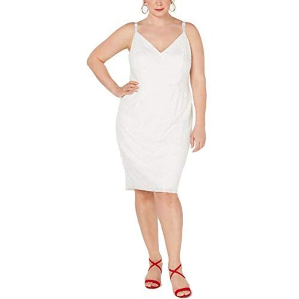Emerald Sundae Trendy Plus Size Lace Stretch Bodycon Dress White Ivory 3XL